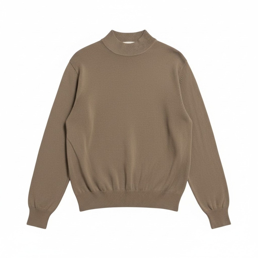 Pronto Uomo Mock Neck Sweater Mens Large Brown Silk Cotton Blend Minimalist